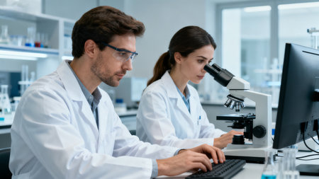 Scientists working in a laboratoryの素材