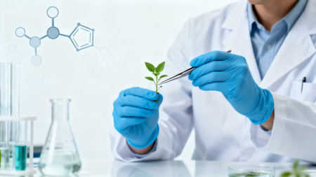 Scientist examining plant in labの素材