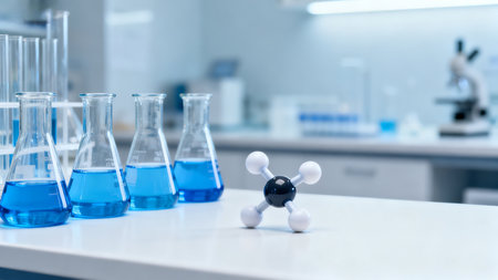 Laboratory glassware with blue liquidの素材