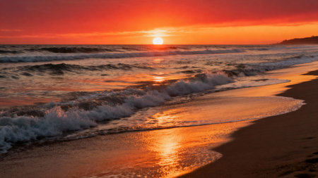 Beautiful sunset on the beach of the Baltic Sea in Poland.の素材