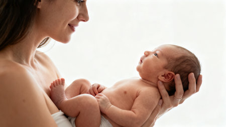 Mother holding newborn babyの素材