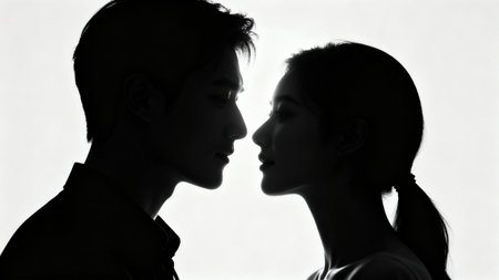 Silhouette of a couple facing each otherの素材