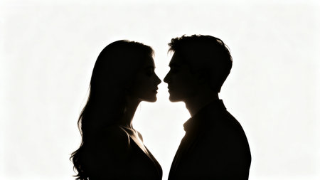 Silhouette of a couple facing each otherの素材