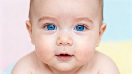Closeup of a baby with blue eyesの素材