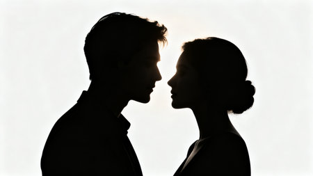 Silhouette of a couple facing each otherの素材
