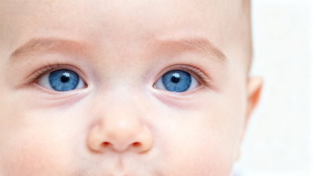 Closeup of baby with blue eyesの素材