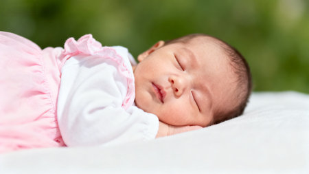 Newborn baby sleeping outdoorsの素材