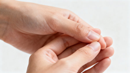 Closeup of hands touching fingersの素材