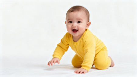 Smiling baby in yellow outfitの素材