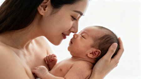 Young mother holding newborn babyの素材