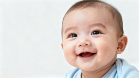 Smiling baby with bright eyesの素材