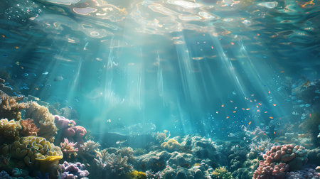 Underwater world with corals and tropical fish. Underwater world.の素材