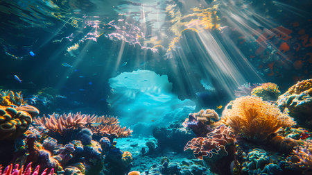 Coral reef with hard corals and tropical fish underwater in the Red Seaの素材