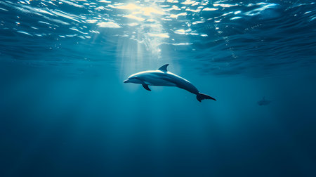 Dolphins swimming in the blue sea. Dolphins in the ocean.の素材