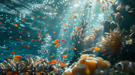 Underwater view of corals and tropical fish in the Red Seaの素材