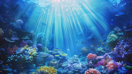 Underwater world with corals and tropical fish. Underwater world.の素材