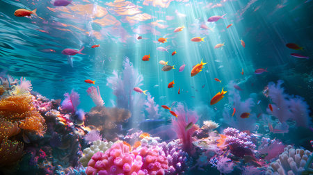 Underwater view of beautiful coral reef with fishes and corals.の素材