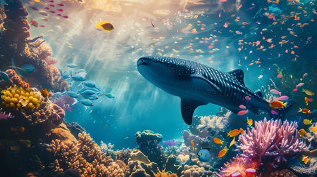 Whale shark in coral reef. Underwater world of the underwater world.の素材