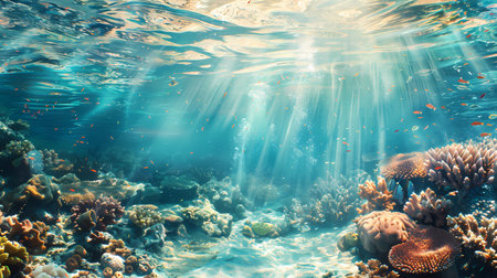 Underwater view of coral reef with fishes and corals. Underwater world.の素材