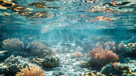 Underwater view of coral reef with tropical fishes and corals.の素材