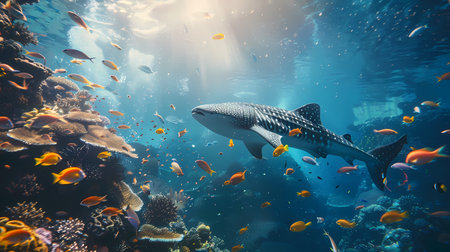 Whale shark swimming in a coral reef. Underwater world.の素材