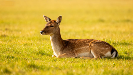 Deer resting in grassy fieldの素材