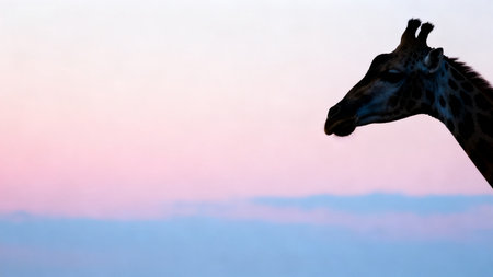 Giraffe head silhouette against skyの素材