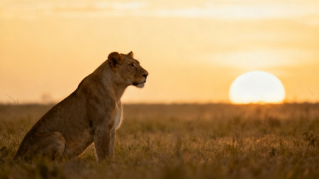 Lioness at sunset in Savannaの素材