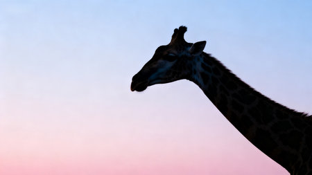 Giraffe silhouette against skyの素材