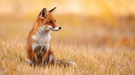 Red fox in grassy fieldの素材