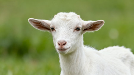 yong of a white baby goatの素材