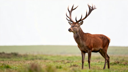 Deer with Large Antlers in Fieldの素材