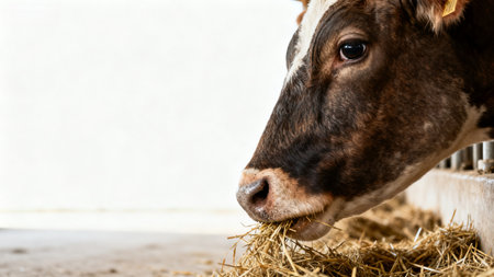 tsub of a cow eating hayの素材