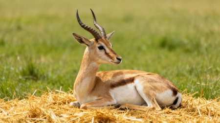 Antelope resting in grassy fieldの素材