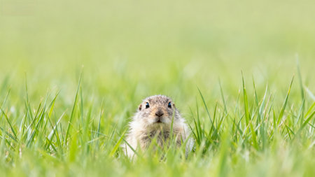 Small rodent in green grassの素材
