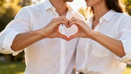 Couple forming heart shape with handsの素材