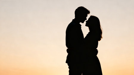 Silhouette of couple in embraceの素材