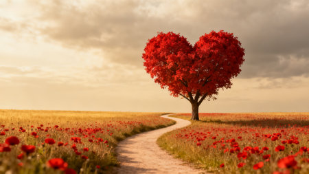 Heart-shaped tree in a fieldの素材