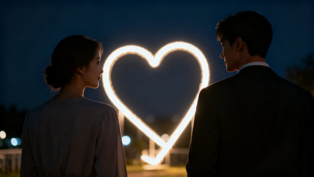 Couple facing heart shaped lightの素材