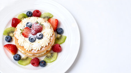 Dessert with cream and fresh fruitsの素材