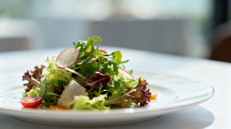 Fresh salad with greens and radishの素材