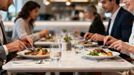 People dining in a restaurantの素材