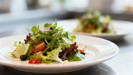Fresh salad with greens tomatoes and limeの素材