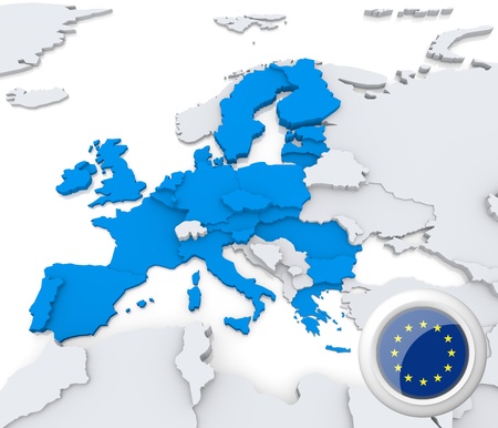 Highlighted European union on map of europe with national flagの写真素材