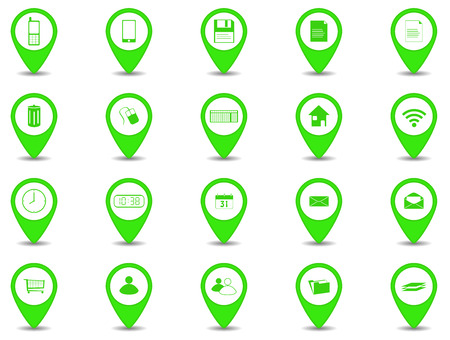 Set of 20 icons in green button with shadowのイラスト素材