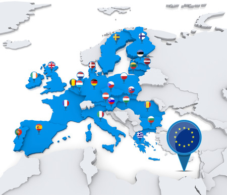 European union member states on map of Europeの写真素材