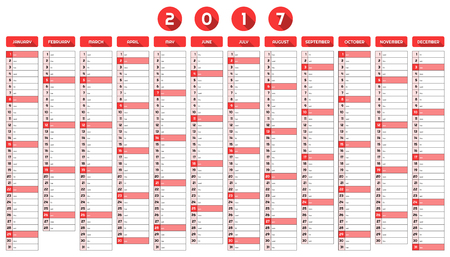 Calendar for year 2017 in flat design, tuned in red colorのイラスト素材