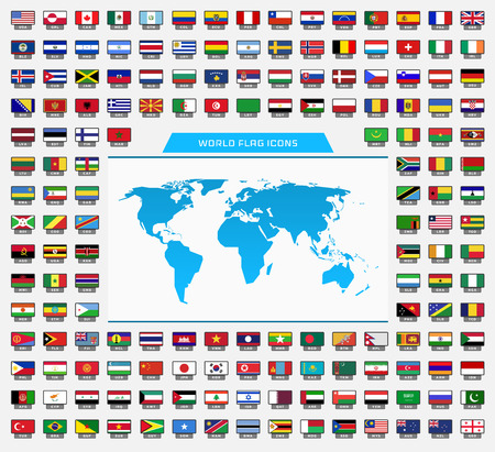 Set of national flags with map of the worldのイラスト素材