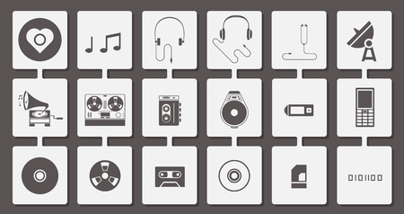 Vector set of music media icons in one colorのイラスト素材