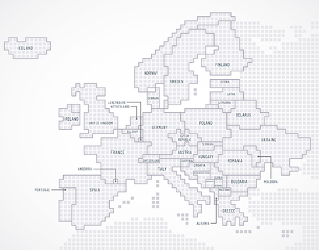 Digital map of Europe continent with state borders with descriptionのイラスト素材